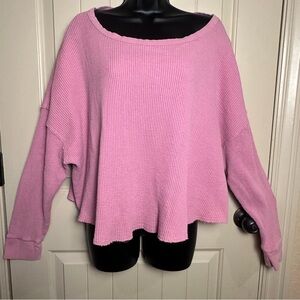 AS Rival Pink Waffle Knit Thermal Top Cropped Oversized Raw Hem Large GUC